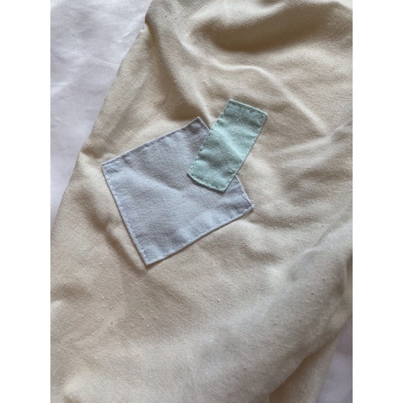 Vintage White Lightweight Cotton Patchwork Wagon Overalls One Piece Button 12 mo - Picture 3 of 11